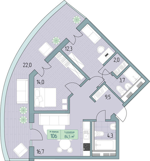 99,9 м², 3-комнатные апартаменты 18 928 000 ₽ - изображение 1