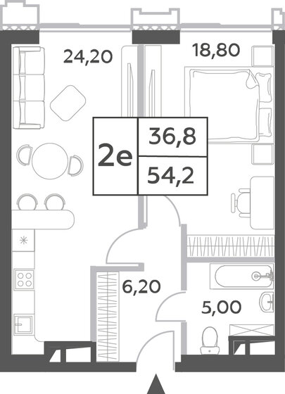 54,2 м², 2-комнатная квартира 23 986 220 ₽ - изображение 1