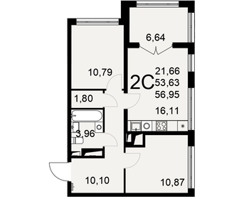 Квартира 57 м², 2-комнатная - изображение 1