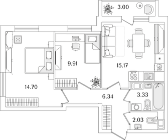 Квартира 53 м², 2-комнатная - изображение 1