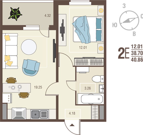 40,9 м², 1-комнатная квартира 4 617 180 ₽ - изображение 1