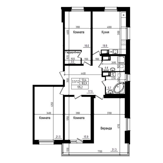 135,2 м², 3-комнатная квартира 22 200 000 ₽ - изображение 1