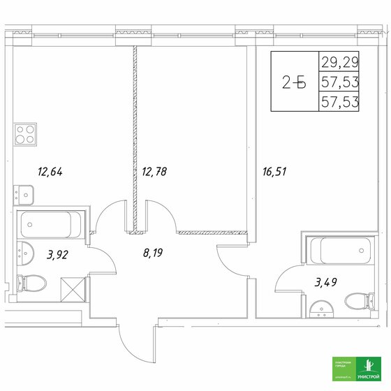 57,5 м², 2-комнатная квартира 13 441 000 ₽ - изображение 1