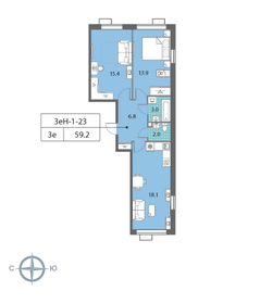 Квартира 59,3 м², 2-комнатная - изображение 1