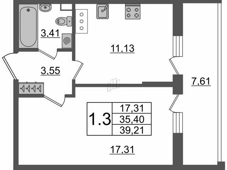 35,4 м², 1-комнатная квартира 7 450 000 ₽ - изображение 1