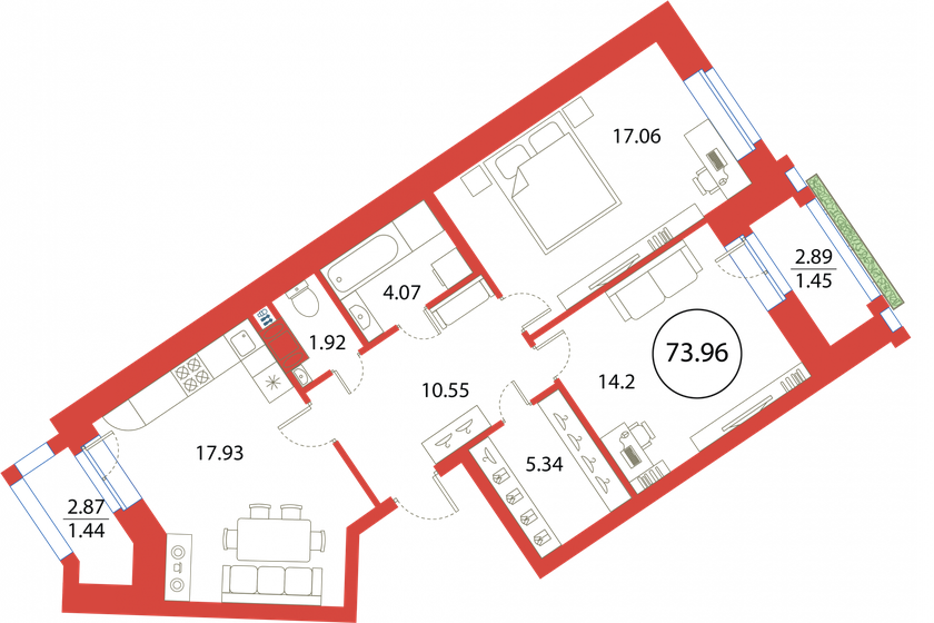 74 м², 2-комнатная квартира 18 631 264 ₽ - изображение 1