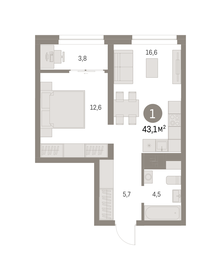 43,5 м², 1-комнатная квартира 8 770 000 ₽ - изображение 1