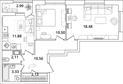 56,7 м², 2-комнатная квартира 10 300 000 ₽ - изображение 97