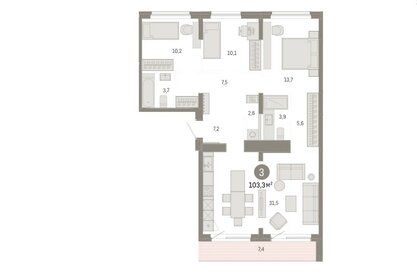 Квартира 103,3 м², 3-комнатная - изображение 1