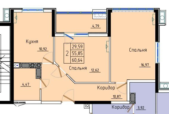 60,6 м², 2-комнатная квартира 5 639 520 ₽ - изображение 51