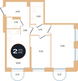 67,5 м², 2-комнатная квартира 15 585 570 ₽ - изображение 13