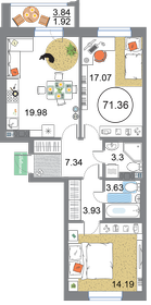 Квартира 71,4 м², 2-комнатная - изображение 1