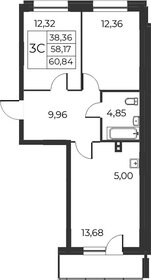 Квартира 61 м², 2-комнатная - изображение 1