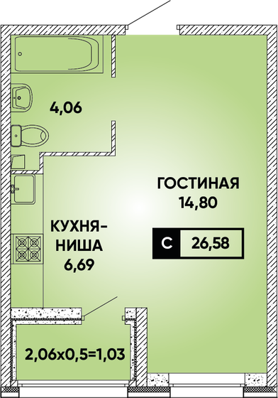 26,6 м², квартира-студия 4 454 011 ₽ - изображение 1