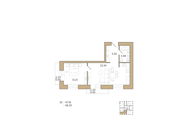 48,5 м², 2-комнатная квартира 6 062 500 ₽ - изображение 1