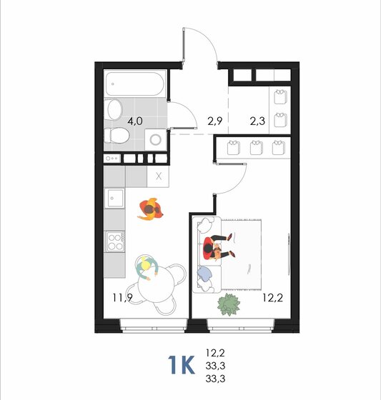 32,9 м², 1-комнатная квартира 4 026 960 ₽ - изображение 1