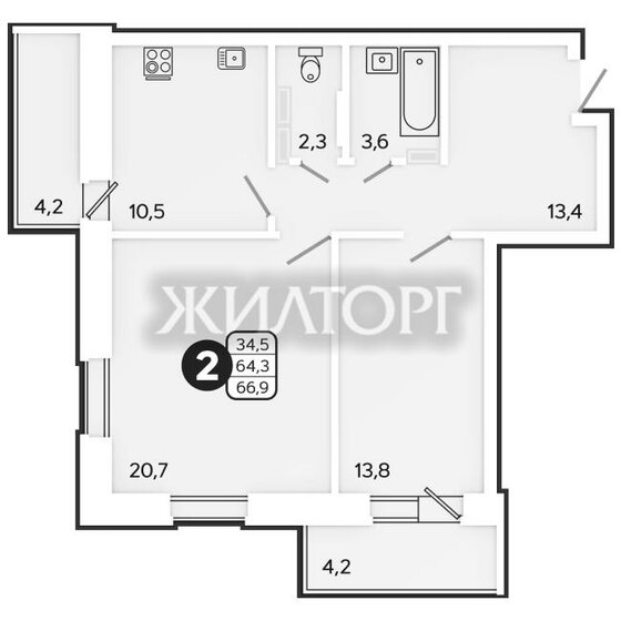 64,3 м², 2-комнатная квартира 7 240 450 ₽ - изображение 1