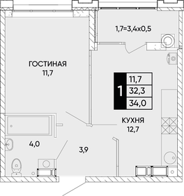 Квартира 34 м², 1-комнатная - изображение 1