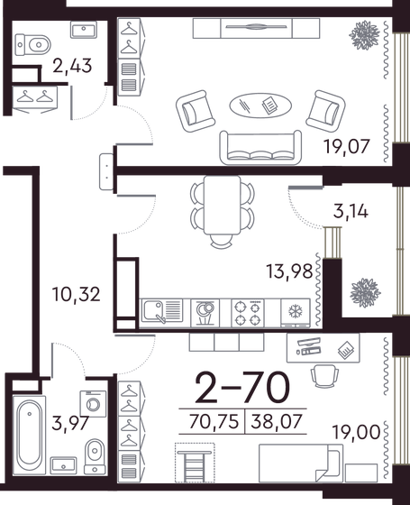 70,6 м², 2-комнатная квартира 31 076 908 ₽ - изображение 1