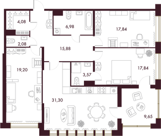 Квартира 125,7 м², 3-комнатная - изображение 1