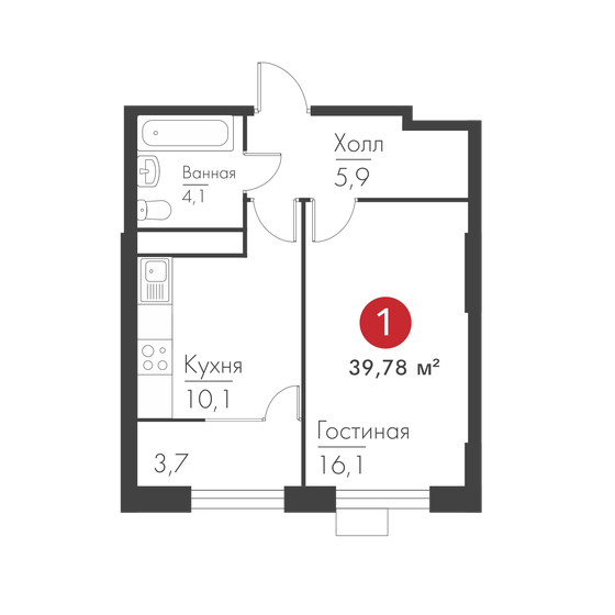 39,8 м², 1-комнатная квартира 9 234 144 ₽ - изображение 1