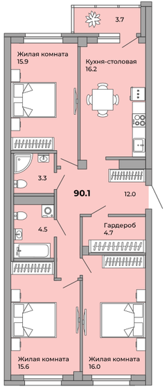 90,1 м², 3-комнатная квартира 10 271 400 ₽ - изображение 1