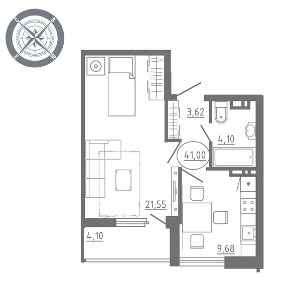 42,9 м², 1-комнатная квартира 3 646 500 ₽ - изображение 1