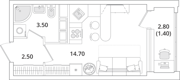 Квартира 22,1 м², студия - изображение 1