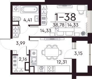 38,7 м², 1-комнатная квартира 20 543 678 ₽ - изображение 24