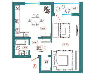 82 м², 1-комнатная квартира 5 800 000 ₽ - изображение 1