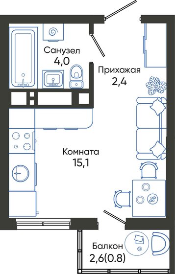 22,3 м², квартира-студия 6 038 840 ₽ - изображение 1