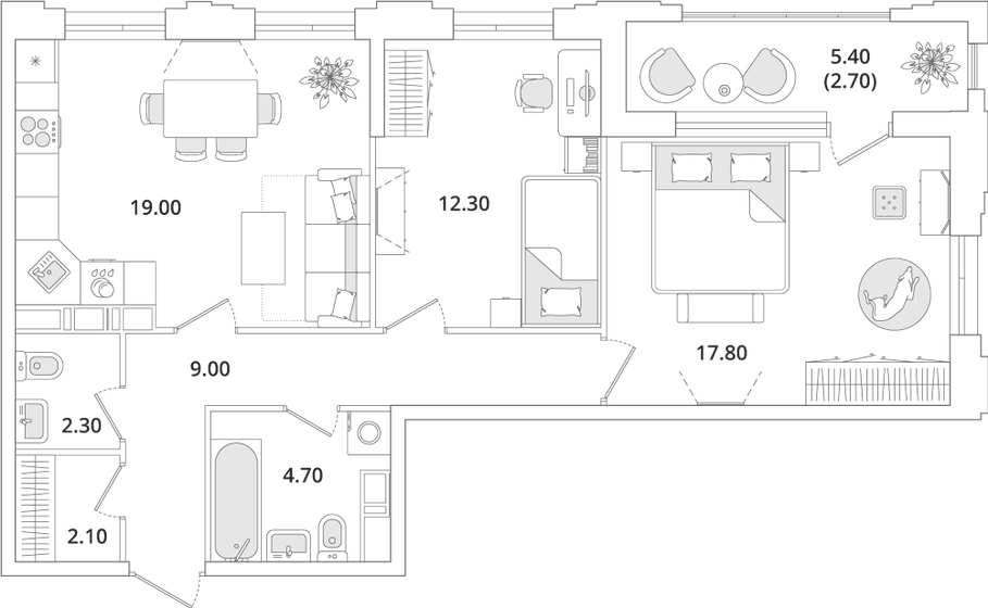 69,9 м², 2-комнатная квартира 14 782 553 ₽ - изображение 1