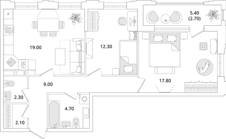 69,3 м², 2-комнатная квартира 14 011 475 ₽ - изображение 16