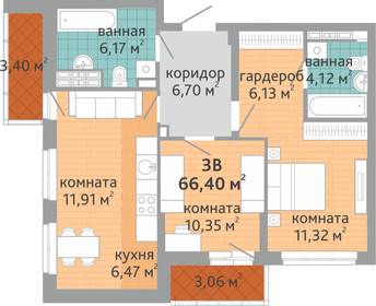 65 м², 3-комнатная квартира 8 500 000 ₽ - изображение 66