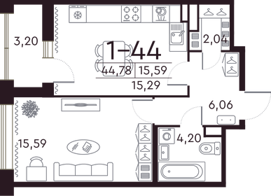 47,5 м², 1-комнатная квартира 18 037 436 ₽ - изображение 36