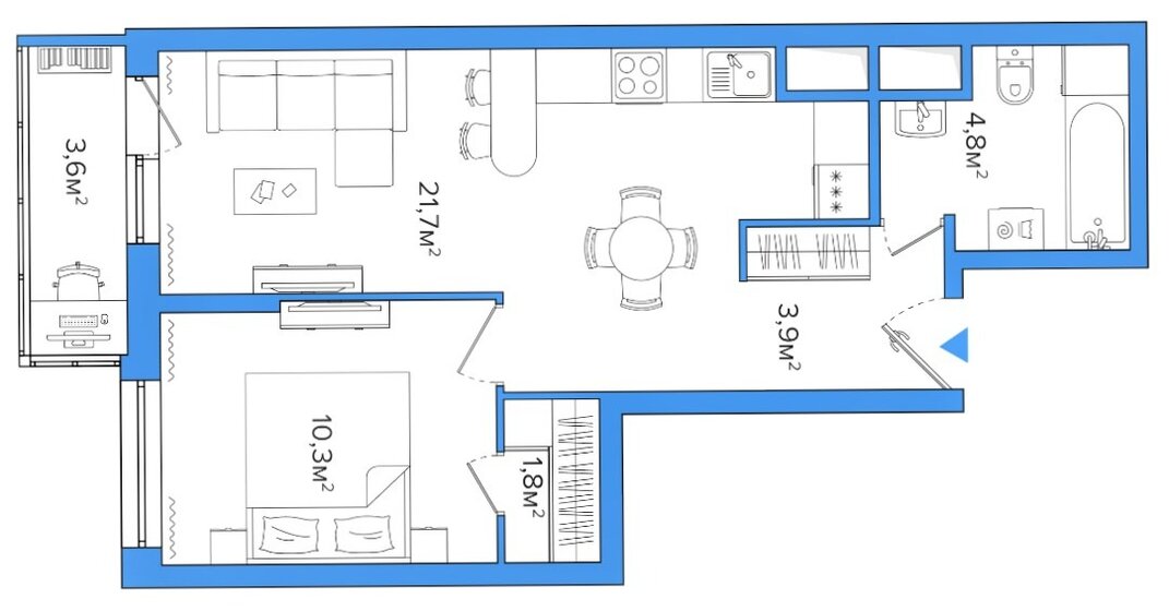 45 м², 1-комнатная квартира 4 300 000 ₽ - изображение 1