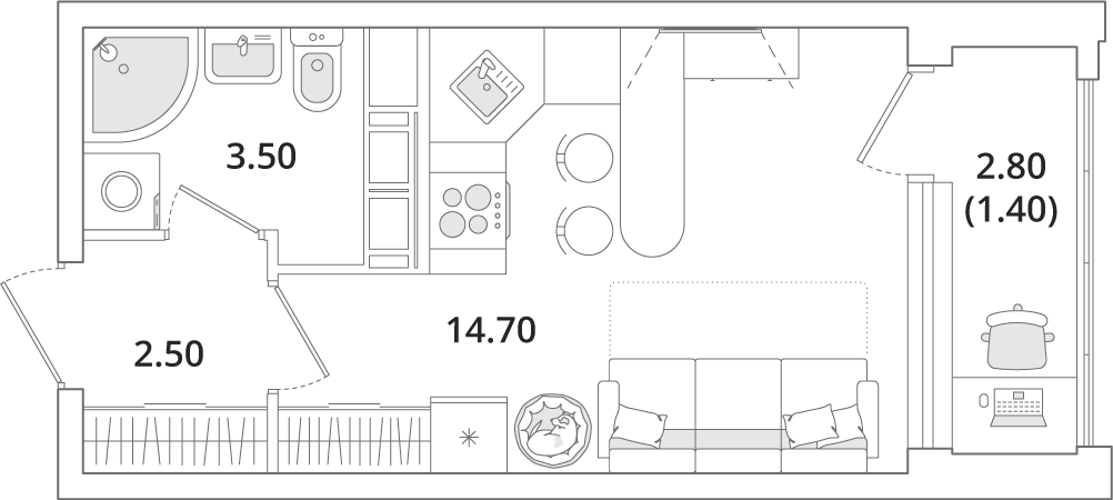 22,1 м², квартира-студия 5 931 683 ₽ - изображение 24