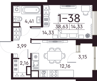 39,7 м², 1-комнатная квартира 19 118 000 ₽ - изображение 135