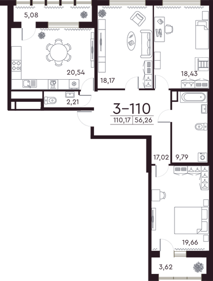 110,4 м², 3-комнатная квартира 38 353 196 ₽ - изображение 1