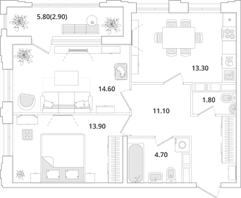 66,5 м², 2-комнатная квартира 12 990 000 ₽ - изображение 99