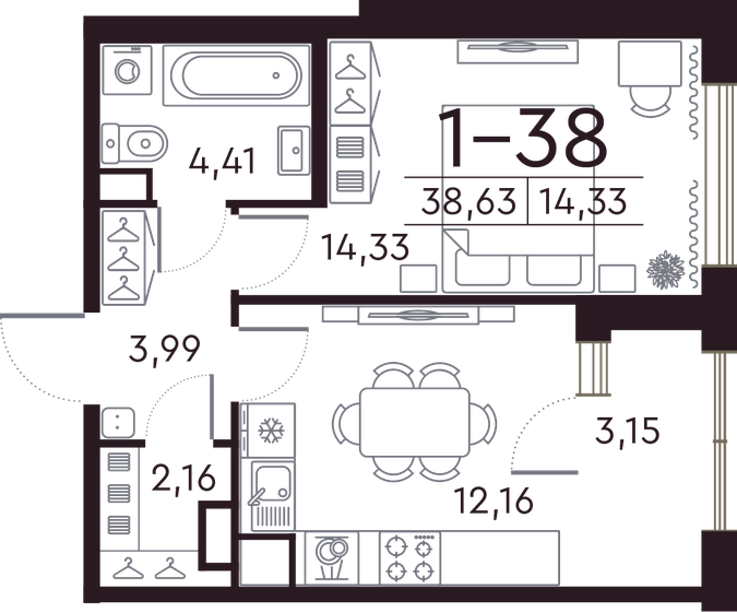 38,7 м², 1-комнатная квартира 20 543 678 ₽ - изображение 1