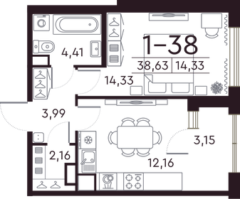 39,7 м², 1-комнатная квартира 19 740 520 ₽ - изображение 26