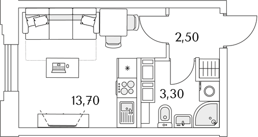 Квартира 19,5 м², студия - изображение 1