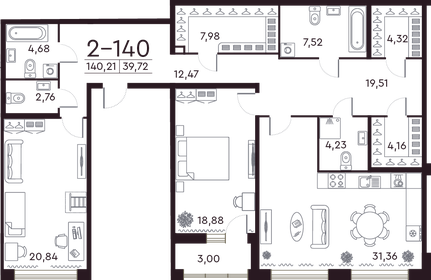 140,3 м², 4-комнатная квартира 47 563 952 ₽ - изображение 82