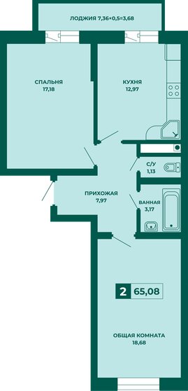 65,1 м², 2-комнатная квартира 6 573 080 ₽ - изображение 1