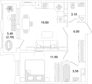 45,3 м², 1-комнатная квартира 9 941 702 ₽ - изображение 17