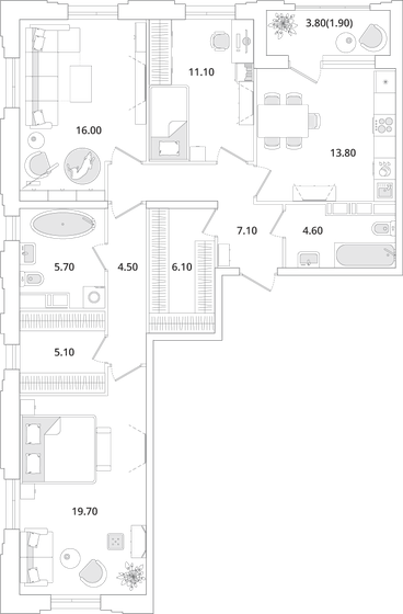 95,6 м², 3-комнатная квартира 19 688 128 ₽ - изображение 1