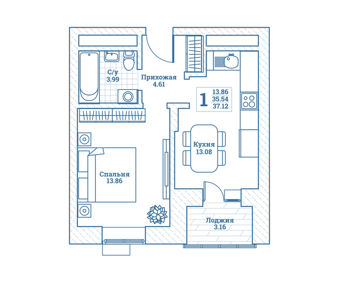 37,1 м², 1-комнатная квартира 4 231 680 ₽ - изображение 1