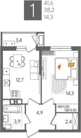 41,6 м², 1-комнатная квартира 7 492 160 ₽ - изображение 17