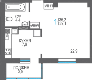 38,7 м², 1-комнатная квартира 5 611 500 ₽ - изображение 1